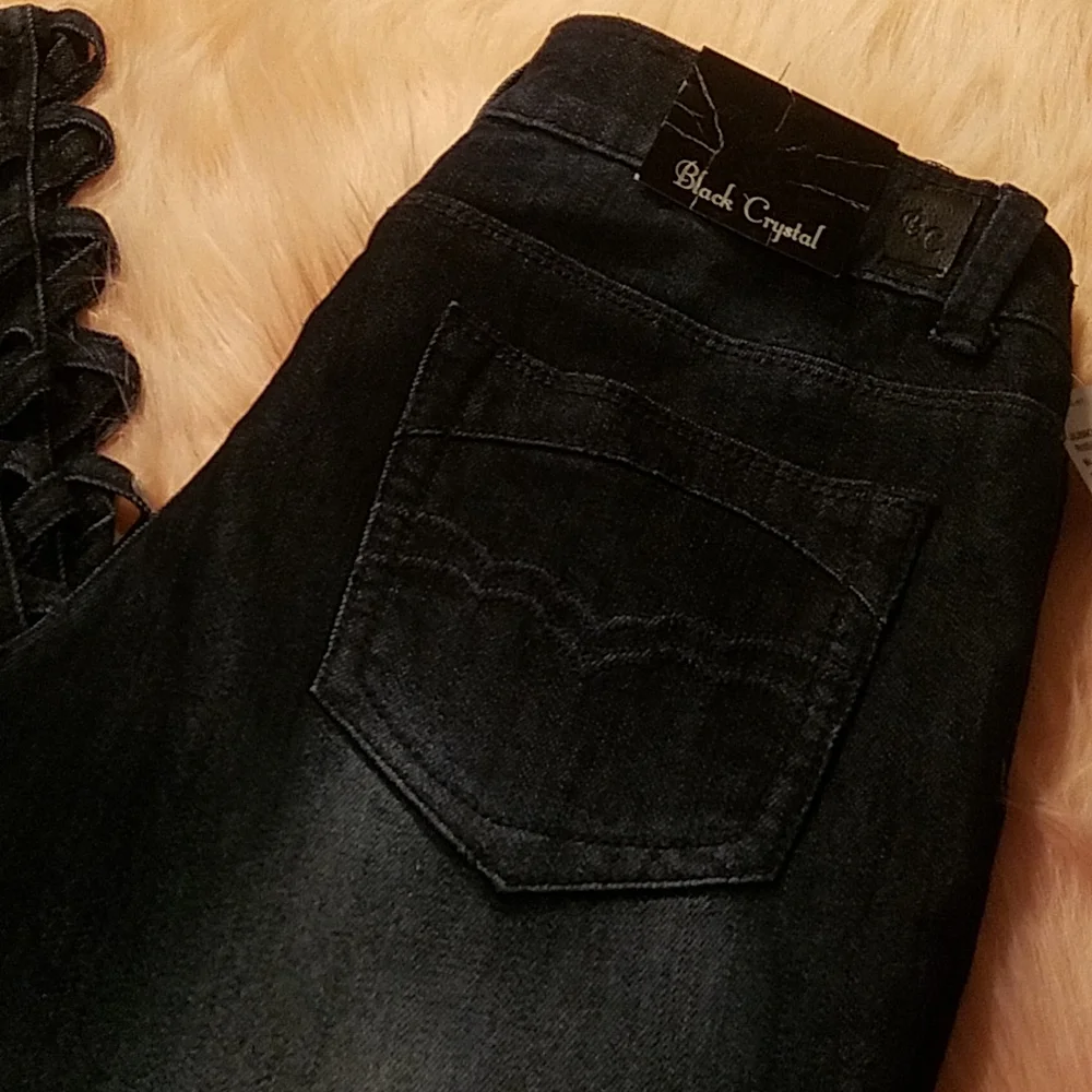 BLACK CRYSTAL BLUE JEANS - Picture 3 of 9